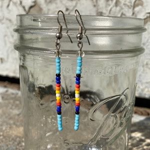 Handmade Native American Seed Bead Dangle Drop Earrings Pierced Ears